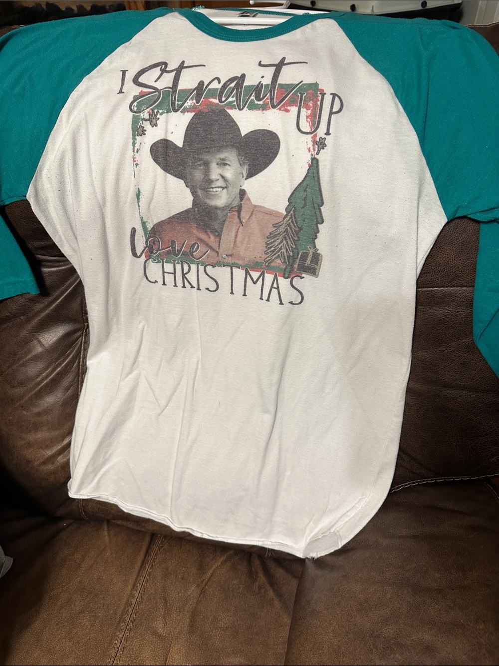 American Apparel Teal & White Raglan Long Sleeve Graphic Tee